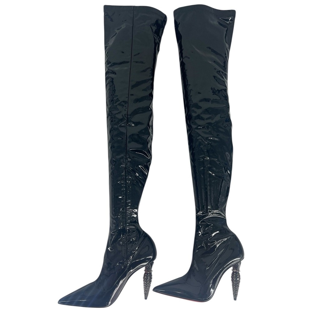 Christian Louboutin Limited Edition Black Lipstrass Patent Thigh Boots Size 37.5 - Picture 6 of 16
